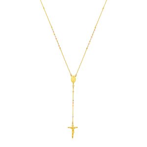 14k Tri Color Gold Rosary Style Necklace