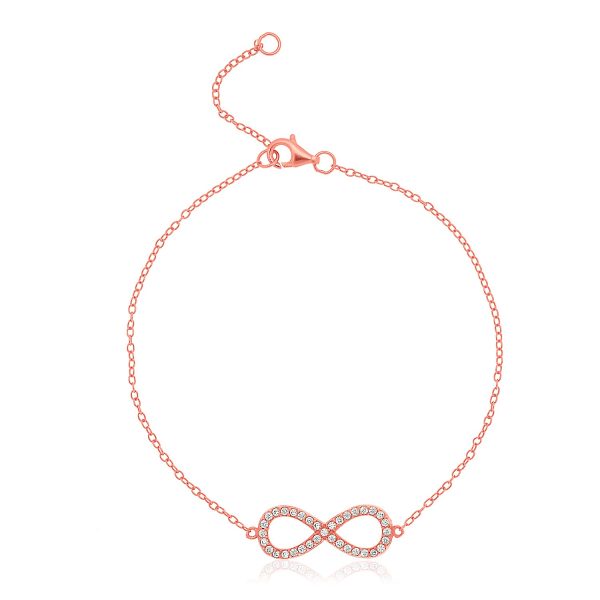 Sterling Silver Rose Toned Infinity Symbol Bracelet with Cubic Zirconias