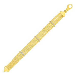 Three Strand Woven Rope Bracelet with Diamond Accents in 14k Yellow Gold
