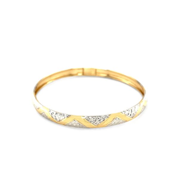 10k Two-Tone Gold Textured Zigzag Style Bangle