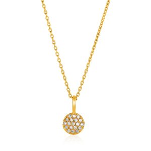 14k Yellow Gold Necklace with Gold and Diamond Circle Pendant (1/10 cttw)