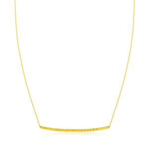 14k Yellow Gold Thin Textured Bar Necklace