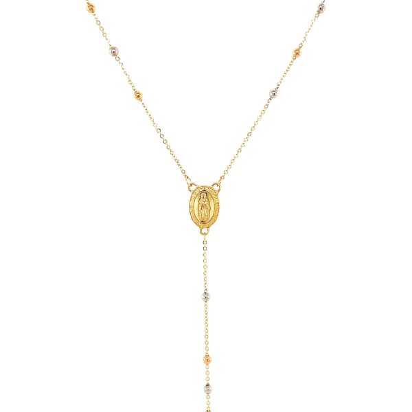 14k Tri Color Gold Lariat Rosary Necklace