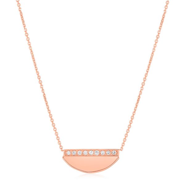 14K Rose Gold Half Moon Necklace with Diamonds