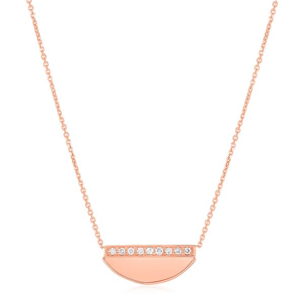 14K Rose Gold Half Moon Necklace with Diamonds