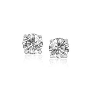 Sterling Silver Stud Earrings with White Hue Faceted Cubic Zirconia