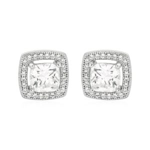 Cushion Earrings with Cubic Zirconia in Sterling Silver