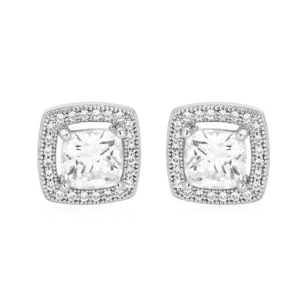 Cushion Earrings with Cubic Zirconia in Sterling Silver