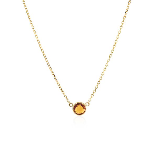 14k Yellow Gold 17 inch Necklace with Round Citrine