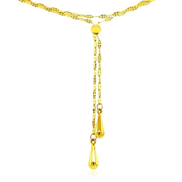 14k Yellow Gold Double Strand Chain with Puffed Heart Lariat Necklace