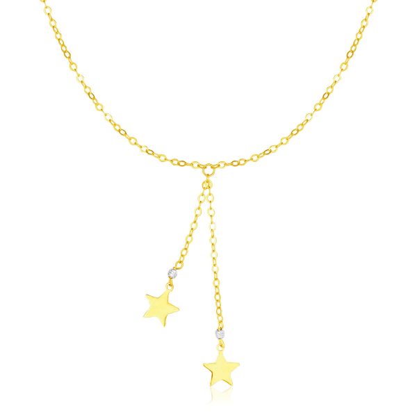 14k Two Tone Gold Lariat Style Necklace with Stars