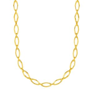 Polished Oval Marquise Link Necklace in 14k Yellow Gold