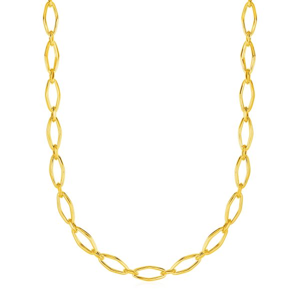 Polished Oval Marquise Link Necklace in 14k Yellow Gold