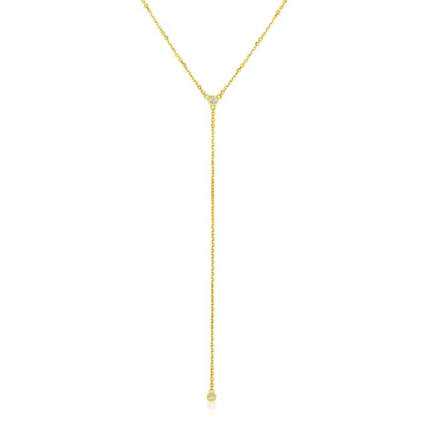 14k Yellow Gold 20 inch Lariat Necklace with Diamonds