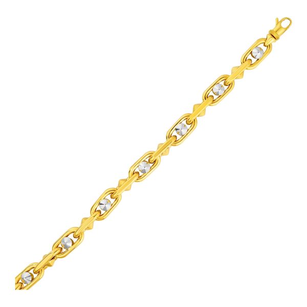 Mens Bracelet with Geometric Details in 14k Two Tone Gold
