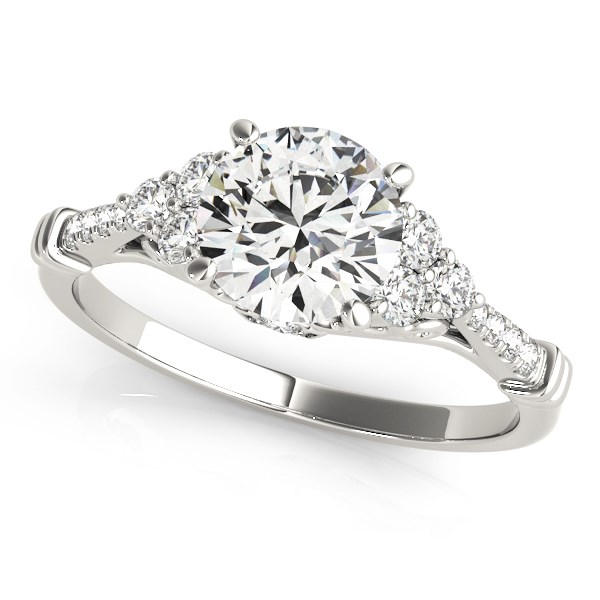 14k White Gold Side Clusters Round Diamond Engagement Ring (1 1/8 cttw)