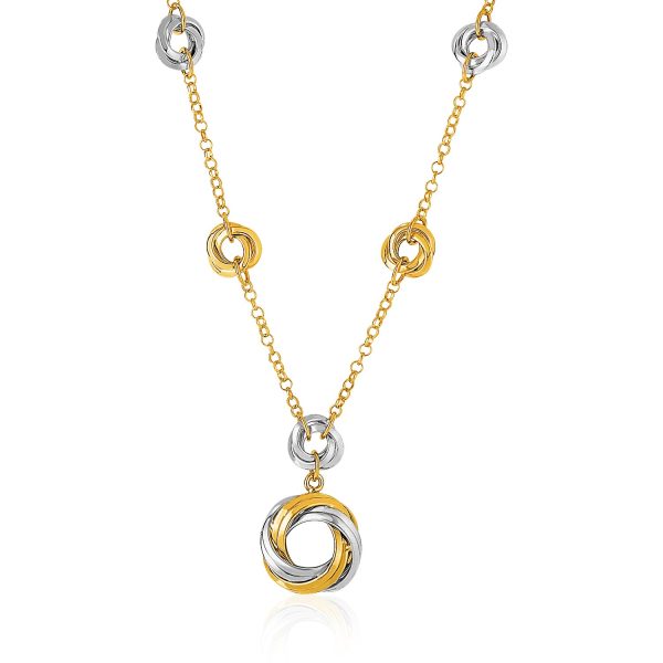 14k Two-Tone Yellow and White Gold Swirl Motif Necklace