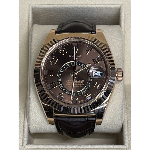Rolex Sky Dweller 326135 Everose Gold & Leather Band Chocolate Dial Arabic Numbers 2015