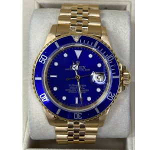 Rolex Submariner 16618 40mm Blue Dial & Bezel 18K Yellow Gold Jubilee Bracelet 1991