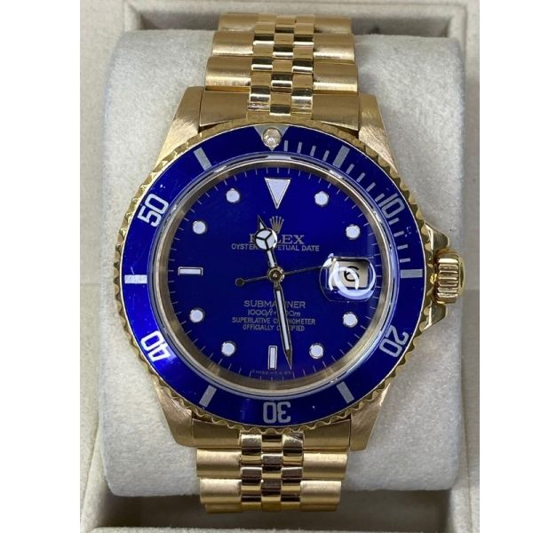 Rolex Submariner 16618 40mm Blue Dial & Bezel 18K Yellow Gold Jubilee Bracelet 1991