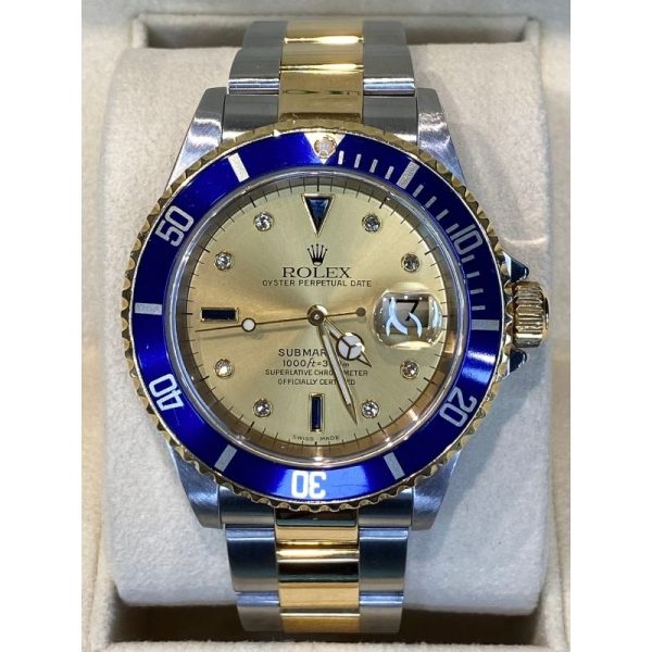 Rolex Submariner 16618 40mm Champagne Serti Dial Two-tone 18K Yellow Gold & Steel Oyster Bracelet