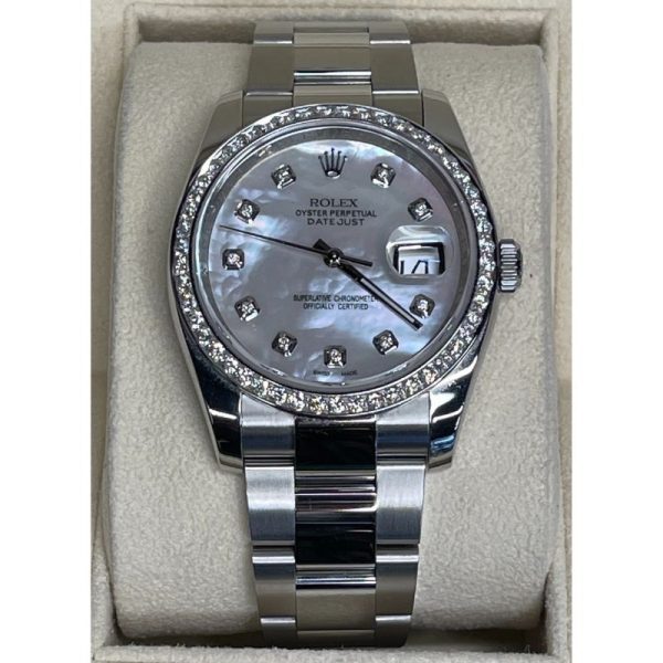 Rolex Datejust 116200 36mm 18K White Gold Diamond Bezel MOP Dial Diamond Markers Stainless Steel Oyster 2014
