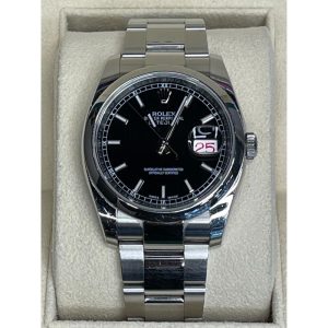 Rolex Datejust 116200 36mm Black Dial Index markers Domed Bezel Stainless Steel Oyster 2016