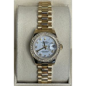 Rolex Datejust Ladies 179178 26mm 18K Yellow Gold President With Diamond Bezel White Dial Yellow Gold Roman Numeral 2007