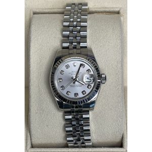 "Rolex Datejust 179174 26mm Stainless Steel Jubilee 18K White Gold Fluted Bezel Silver Dial Diamond Index 2006 "