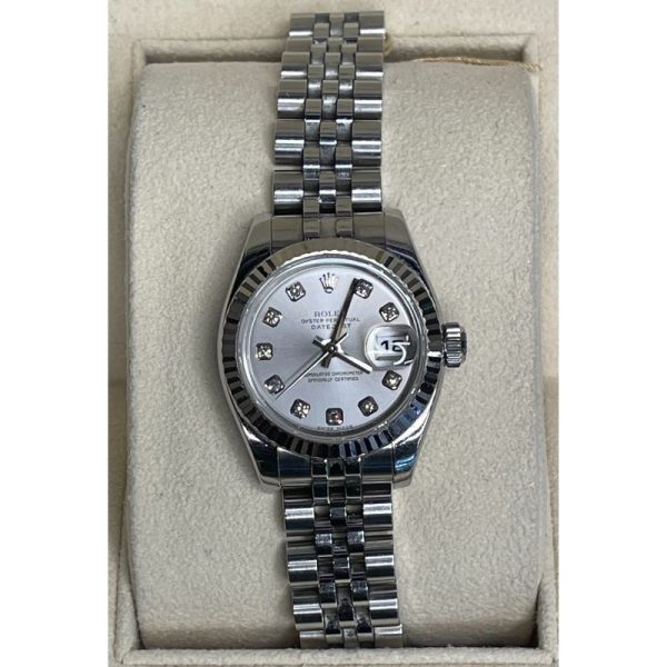"Rolex Datejust 179174 26mm Stainless Steel Jubilee 18K White Gold Fluted Bezel Silver Dial Diamond Index 2006 "