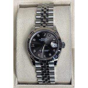 Rolex Datejust 278274 31mm Ladies Oystersteel Jubilee Dark Grey Dial Diamond Index 18K Fluted Bezel
