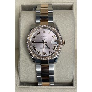 "Rolex Datejust 178271 31mm Rose Gold Diamond Bezel Pink Champagne Dial with Rose Gold Roman Numeral Markers Two-tone Oyster 18k Rose Gold & Steel "