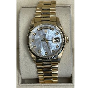 Rolex Day-Date 18038 36mm President 18K Yellow Gold Fluted Bezel & MOP Diamond Dial