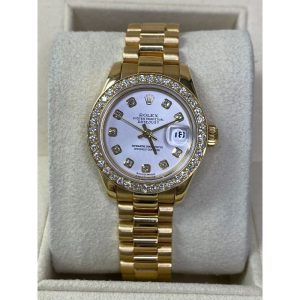 Rolex Datejust Ladies 179178 26mm 18K Yellow Gold President With Diamond Bezel Silver Dial With Diamond Index 2001