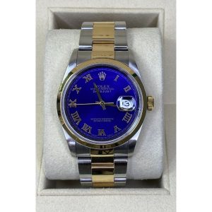 Rolex Datejust 16203 36mm Two-tone 18K Yellow Gold & Steel Oyster Blue & Yellow Gold Roman Numeral Dials 2002