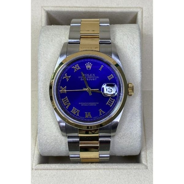 Rolex Datejust 16203 36mm Two-tone 18K Yellow Gold & Steel Oyster Blue & Yellow Gold Roman Numeral Dials 2002