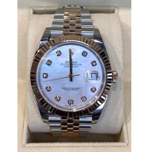 New Rolex Datejust 126331 41mm Two-tone 18K Everose Gold & Steel MOP Diamond Dial Fluted Bezel Open Card
