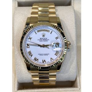 Rolex Day-Date 118238 36mm President 18K Yellow Gold Fluted Bezel & White Dial With Roman Numeral 2006