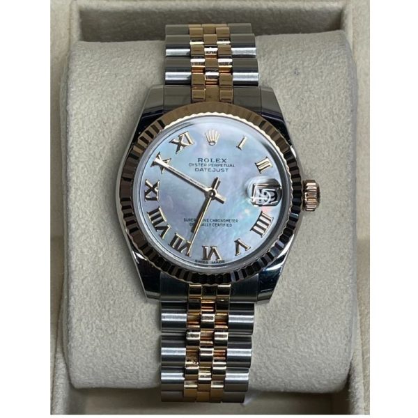 "Rolex Datejust 178271 31mm 18k Rose Gold Fluted Bezel MOP Dial with Rose Gold Roman Numeral Markers Two-tone 18k Rose Gold & Steel "